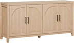 Walker Edison Sasha 4-Door Reeded Sideboard Buffet with Cord Management, 60 Inch, Coastal Oak