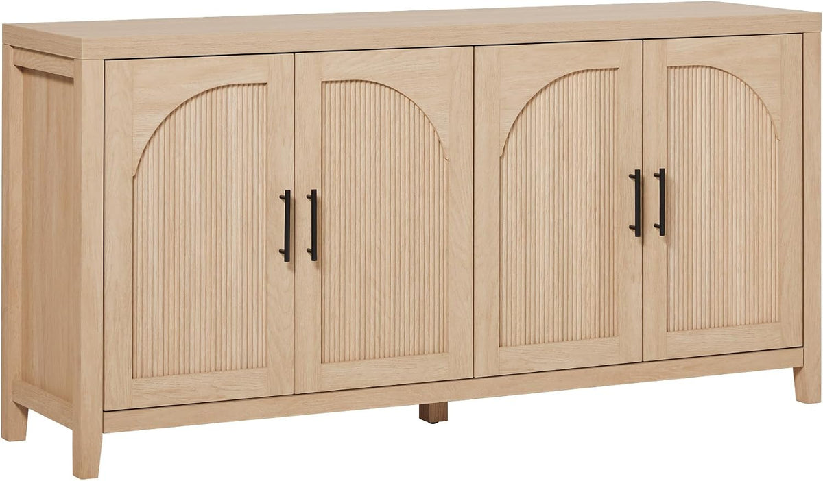 Walker Edison Sasha 4-Door Reeded Sideboard Buffet with Cord Management, 60 Inch, Coastal Oak