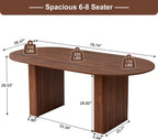 weselon 78.7" Oval Dining Table for 6-8 People, Large Kitchen Dining Table with Fluted Pedestal Base, Modern Minimalist Dining Room Table with 3-Piece Tabletop, Walnut (Chairs Not Included)