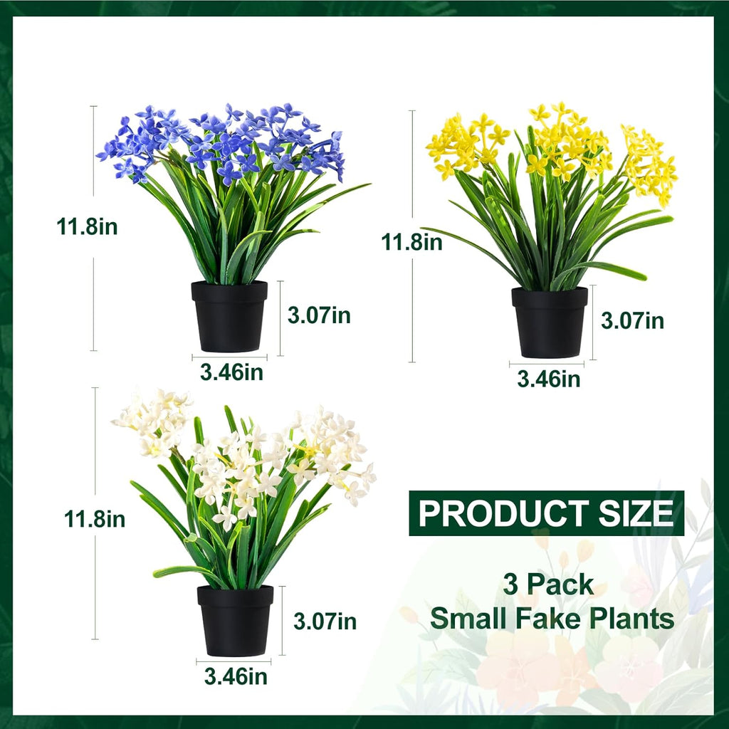 3 Pack Fake Small Plant Artificial Potted Flowers for Home Decor Fake Flower Plant Greenery Mini Faux Plant for Indoor Bedroom Living Room Office Shelf Bathroom Farmhouse Decor (Type 11)