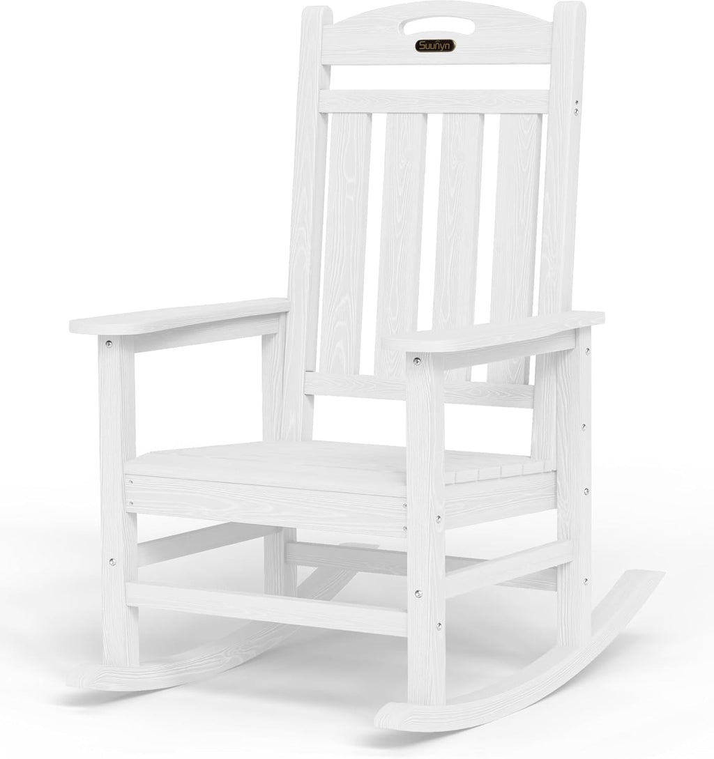 Outdoor Rocking Chair, HDPE Patio Rocking Chair, All Weather,White | Relax in Every Gentle Rock,Create Comfort Wherever You Love,Enjoy Your Me Time,Withstand Changing Seasons,Timeless Style