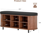 ONBRILL 43" Shoe Bench with Storage, Fluted Shoe Storage Bench with Cushion, Sliding Door and Adjustable Shelf, for Entryway, Hallway, Living Room, Walnut