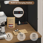 HOSTACK 75" Kitchen Pantry Storage Cabinet, Coffee Bar Hutch Cabinet, Black | Tall Pantry Cabinet with Charging Station / Wide Countertop / Glass Doors / Wine Rack / Cup Holder / Drawers, Dining Room