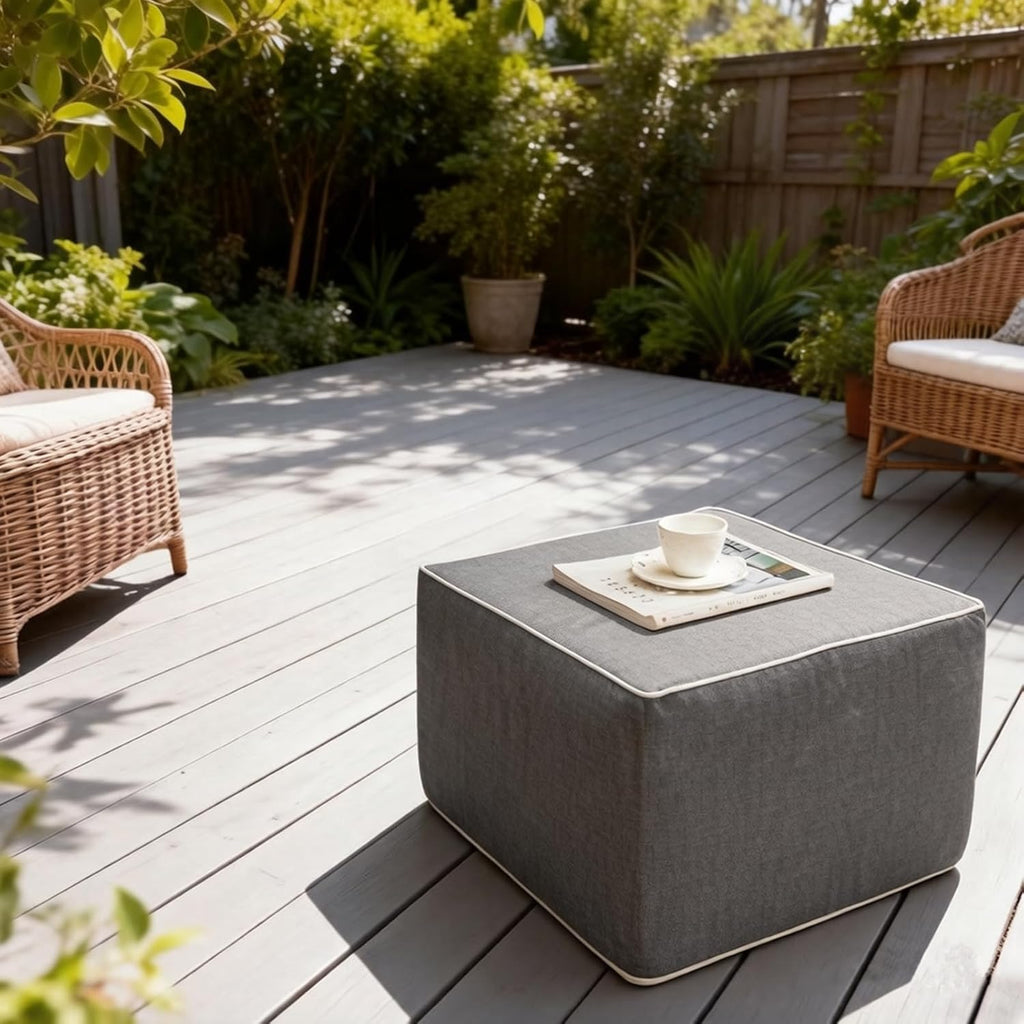 Outdoor Square Ottoman,Pouf Foot Rest for Patio Waterproof,Gray,20x20x14In | Patio Ottoman Footrest with High-Density Foam Filler Perfect as Waterproof Footstool,Extra Seating for Deck Garden Poolside
