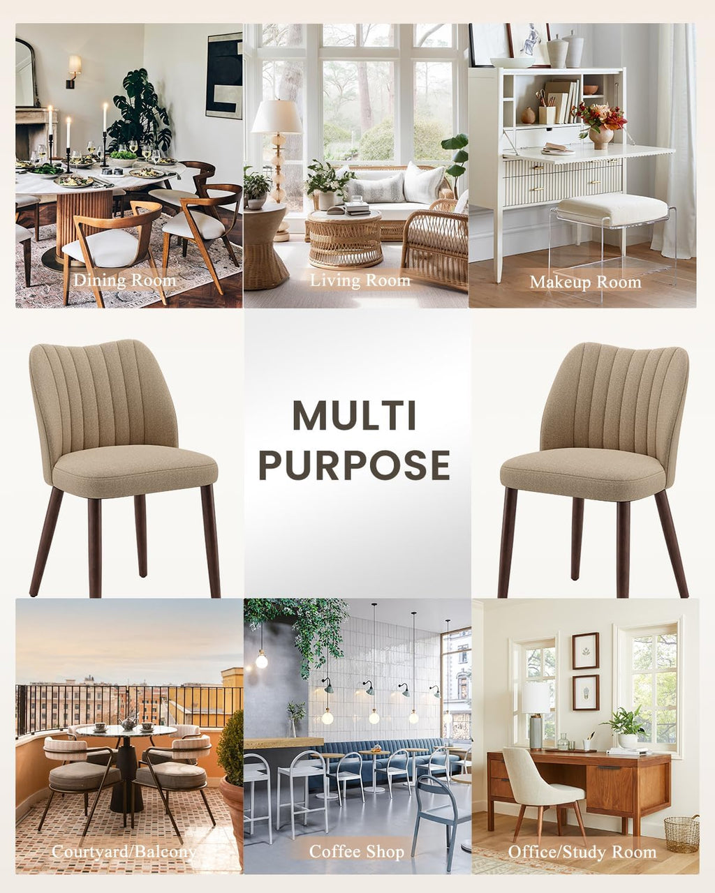 Upholstered Dining Chairs Set of 4, Farmhouse Fabric Kitchen Chairs with Solid Wood Legs, Modern Dining Room Chairs for Restaurant & Cafe, Camel