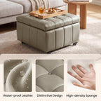 Square Leather Ottoman with Storage and Wheels,360°Rolling ottoman,Faux Leather Flip Top Storage Footstool Coffee Table, Rolling Upholstered Storage Ottoman for Living Room Entryway (Modern Grey)