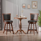 Bar Stools Set of 2, Farmhouse 24" Counter Height Barstools, Brown | Upholstered Leather Cushion&Backrest, Solid Wood Legs & Footrest, 360-degree Swivel Seat