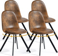 FurnitureR Set of 4 Swivel Suede Dining Chairs, Armless Mid-Back Upholstered Side Chairs with Padded Seat and Metal Legs, Comfortable Fabric Chair for Dining Room, Kitchen, Café, Restaurant – Brown