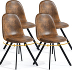 FurnitureR Set of 4 Swivel Suede Dining Chairs, Armless Mid-Back Upholstered Side Chairs with Padded Seat and Metal Legs, Comfortable Fabric Chair for Dining Room, Kitchen, Café, Restaurant – Brown