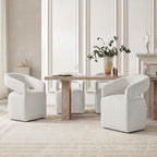 KISLOT Upholstered Dining Chairs Set of 4, Modern Arm Kitchen & Dining Room Chairs with Hidden Casters, Linen Fabric Padded Rolling Chairs, Sturdy Wood Frame, 300 lbs Capacity, Light Linen