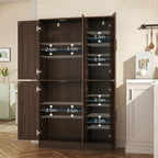 holzart 63" Tall Kitchen Pantry Cabinet, Freestanding Dining Room Storage Hutch with 4 Doors and Adjustable Shelves, Modern Utility Cupboard for Coffee Bar and Microwave, Brown