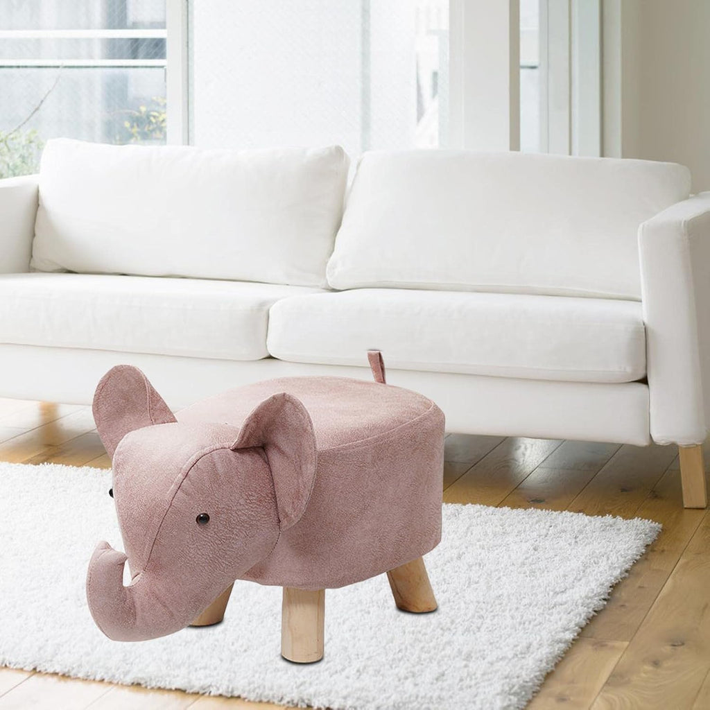 Animal Footstool Elephant Bench Portable Shoe Changing Cute Storage Wooden Ottoman Stool Sofa Tea Stool for Decoration Bedroom Living, Pink