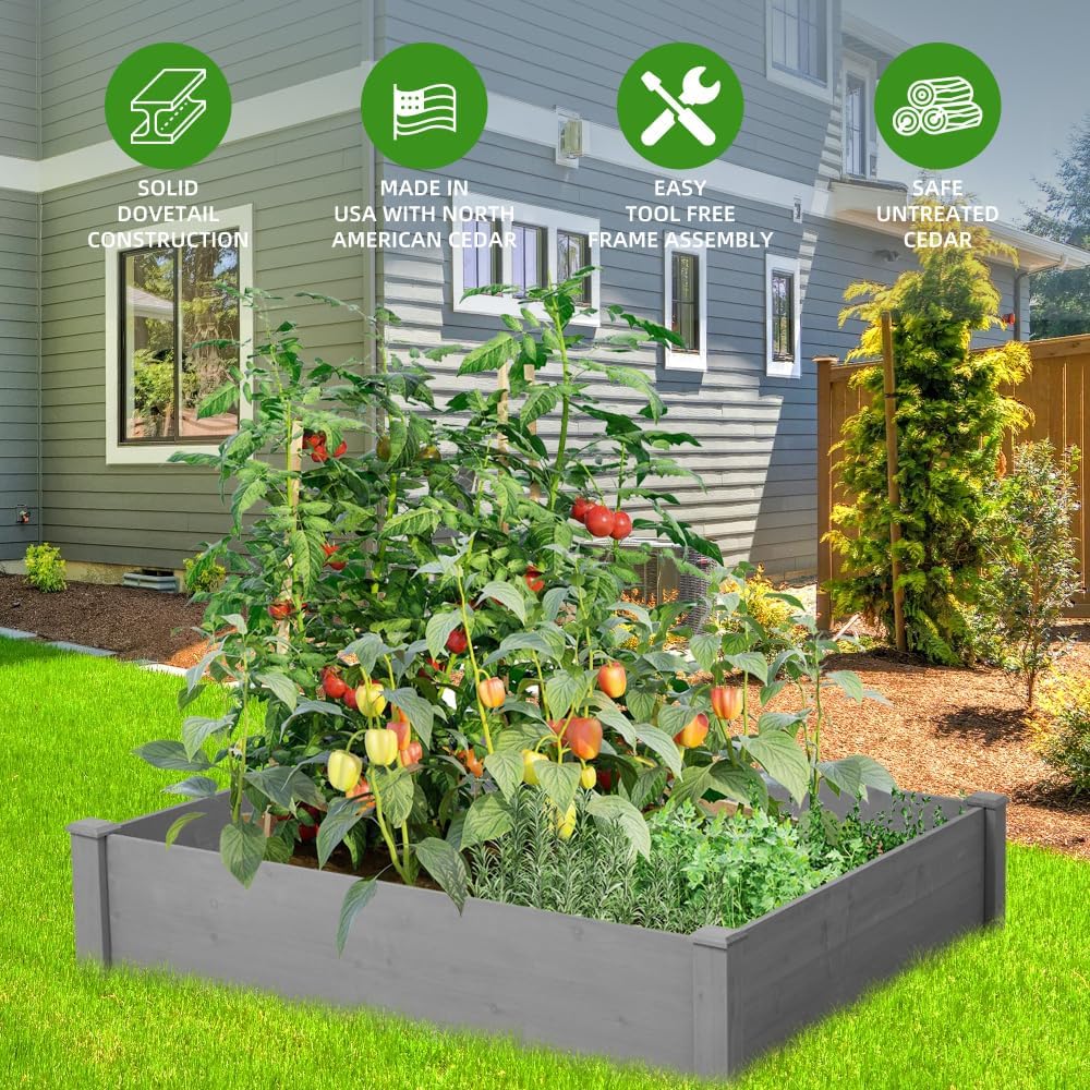 Heavy-Duty Outdoor Storage Cabinet with Metal Top and Weather-Resistant Wood Construction for Patio, Yard, and Garden Use (48" Raised Garden Bed)