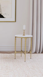 Coaster Home Furnishings - Baldwin - Round Side Table with Marble Top, Hand-Hammered Steel Frame and Two-Tone Design - Living Room - White and Gold - 930081