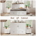 KCGKCG Full Size Murphy Bed with Storage & Charging Station, Murphy Cabinet Bed with Drawer for Guest Bedroom, Living Room, Office or Small Room, Full Foldable Platform Bed (White, Full)
