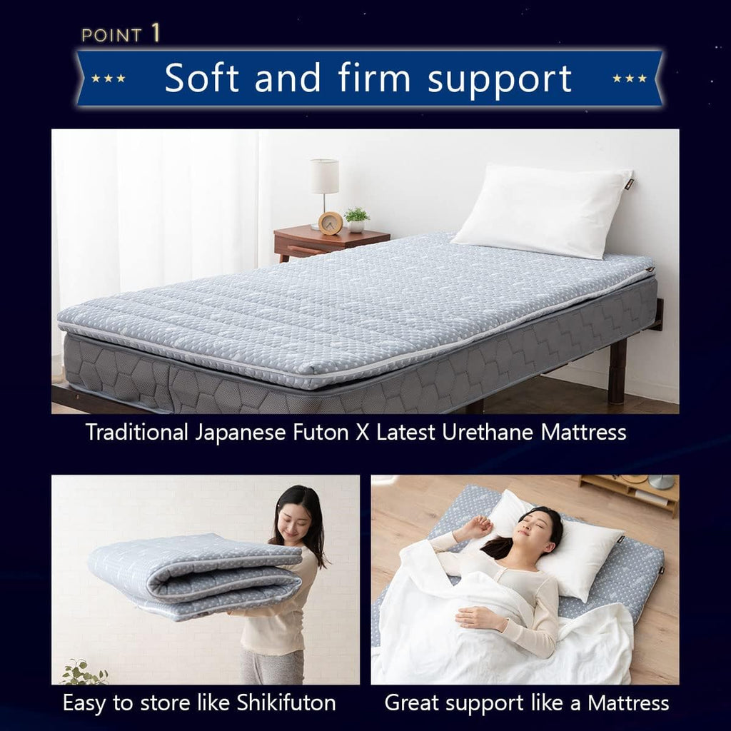 EMOOR Foldable Hybrid Futon Mattress, High-Resilience Urethane Foam 150N with Washable Padded Cover, Twin, Tatami Floor Sleeping Mat Pad Topper, Gray