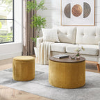 2-Piece Set Round Chenille Storage Ottoman, Equipped with a Drum Shaped Small Stool (style3)