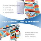 PASAMIC Backpack Beach Chairs for Adults 2 Pack Portable, Lay Flat Reclining Beach Chairs with 5 Positions, Tall Heavy Duty Folding Chair with Cup Holder, Cooler Pouch, Towel Bar, Multicolor Stripe
