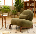 KEIKI Cute Comfy Accent Chair with Solid Wood Legs, Velvet Upholstered Single Sofa Chair for Living Room, Bedroom, Balcony or Waiting Room, Cozy Armless Cloud Chair Design, Green