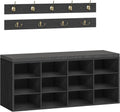 HOOBRO Shoe Storage Bench with Cushion, 39.4" L Entryway Bench with 12 Cubbies, Entryway Hall Tree with Storage, Cubby Shoe Rack Bench with Coat Rack for Hallway, Holds up to 330 lb, Black BB112HX01