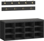 HOOBRO Shoe Storage Bench with Cushion, 39.4" L Entryway Bench with 12 Cubbies, Entryway Hall Tree with Storage, Cubby Shoe Rack Bench with Coat Rack for Hallway, Holds up to 330 lb, Black BB112HX01