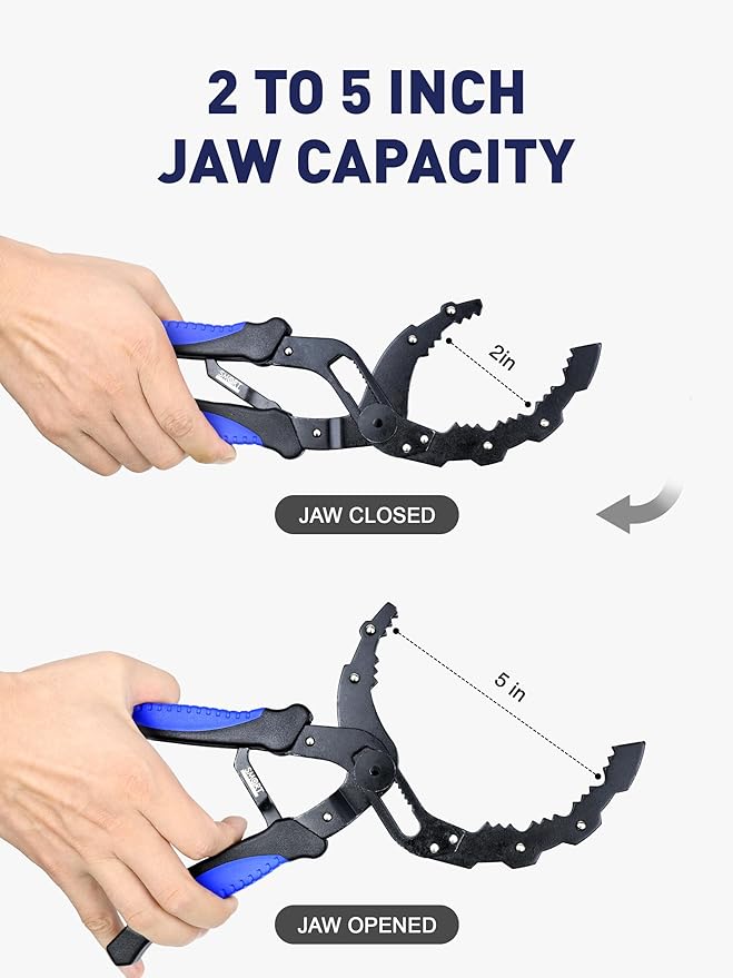 SMART JERRY - Adjustable Oil Filter Wrench | Self-Adjusting Oil Filter Removal Tool | Wide Oil Filter Remover | Motorcycle Fuel Filter Wrench | Automotive Oil Change Kit | Fit 2-5'' Filters