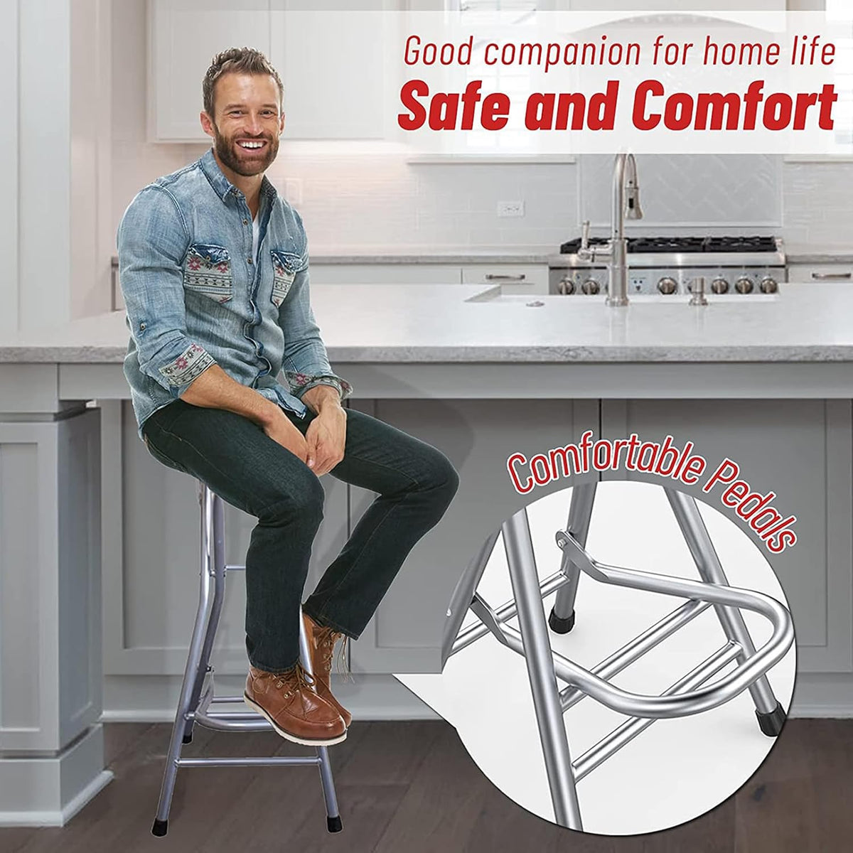Folding Stools for Adults Portable, 28 inch Collapsible Stool Heavy Duty, Indoor Tall Bar stools with Handle, Plastic Counter Barstool Chair for Kitchen Outdoor Travel (Red A, H72xW31cm(28x12inch))