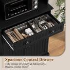 HOLTICO 54" Microwave Storage Cabinet with Doors, Black | Freestanding Kitchen Pantry with Drawer, Coffee Bar Station with Cable Management