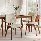 Dining Chairs Set of 4, Mid Century Modern Dining Walnut Chairs,Beige | Faux Leather Dining Chair with Upholstery and Bentwood Open Backrest, Armless Dining Room Sets for Kitchen,Study Room