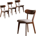 Mid Century Modern Walnut Dining Chairs Set of 4, FAS-Grade Oak, 400 lbs | Heavy-Duty Commercial Grade, Armless, Solid Curved Back, Smoked Brown Upholstered Seat, for Kitchen, Dining Room, Restaurant