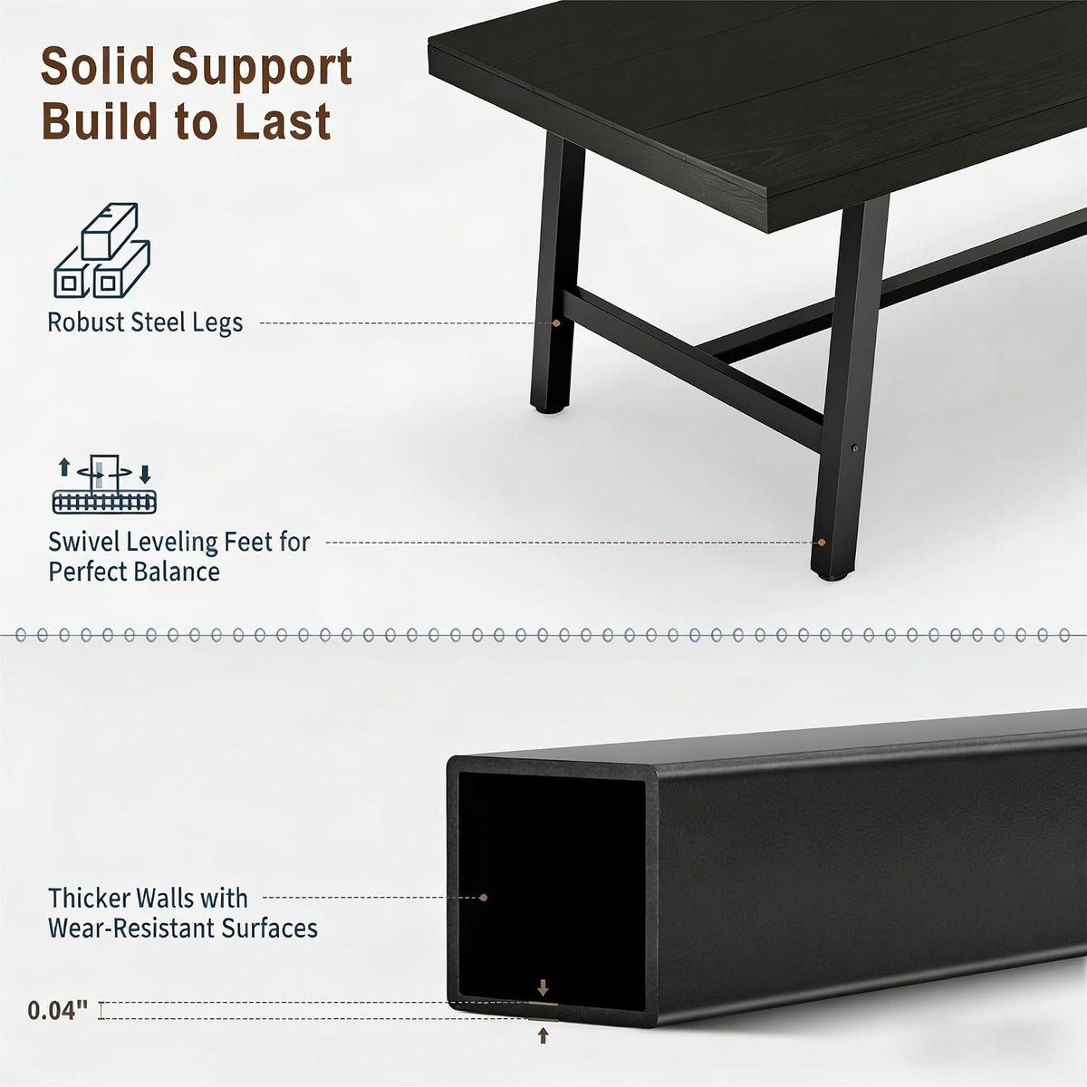 IDEALHOUSE Industrial Dining Table for 6-8 People, 70.87" Large Wooden Kitchen Table with Sturdy Metal Frame, Long Rectangular Dining Table Seats 6 for Dinner, Dining Room, Kitchen - Black