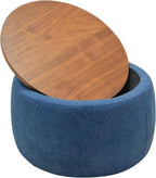 Round Storage Ottoman, 2 in 1 Function, Work as End Table and Ottoman, Navy (25.5"x25.5"x14.5")