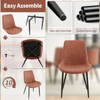 PU Leather Dining Chairs Set of 6, Modern Armless Dining Room Chairs, Comfy Upholstered Kitchen Chairs with Backrest, Black Metal Legs for Living Room, Dinning Room, Brown