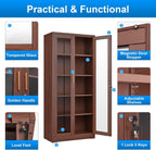 Polup Glass Display Cabinet, Display Case with Glass Doors and Shelves, Metal Curio Cabinets with Locking, 71" Tall Bookcase with Glass Doors for Home, School, Clinic (Wood Color)- Assemble Required