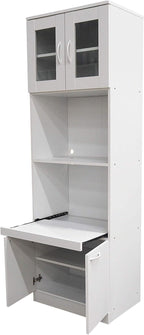 KB Designs - 71" Wood/Glass Kitchen Storage Pantry, Microwave Cabinet, White