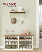 VASAGLE Shoe Bench, Storage Bench, 11.6 x 39.4 x 19.7 Inches | 6 Compartments, Adjustable Shelves, for Living Room, Entryway, Rustic White and Honey Brown, ISLAND Collection ULSB036W02