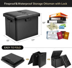 DocSafe Storage Ottoman with Lock,Fireproof Folding Ottoman Foot Rest Stool Storage Chest with Storage Safe for Important Documents,Waterproof 17 Inches Short Ottoman Foot Stool with Handles,Black