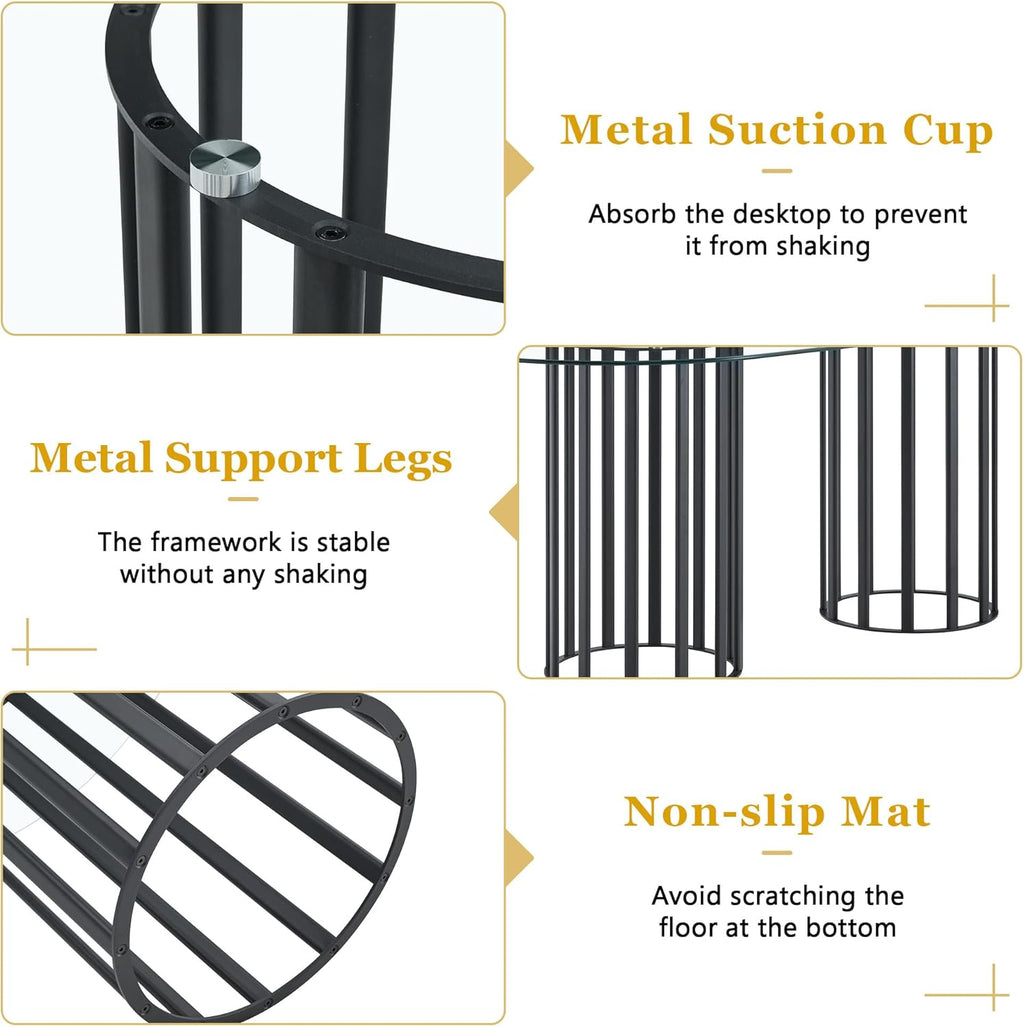 Oval Tempered Glass Dining Table for 4-8 People, 71'' Tall Kitchen Tables for Small Spaces, Modern Dinning Room Furniture, Metal Pillar Base, for Living Room, Kitchen, Dining Room, Black