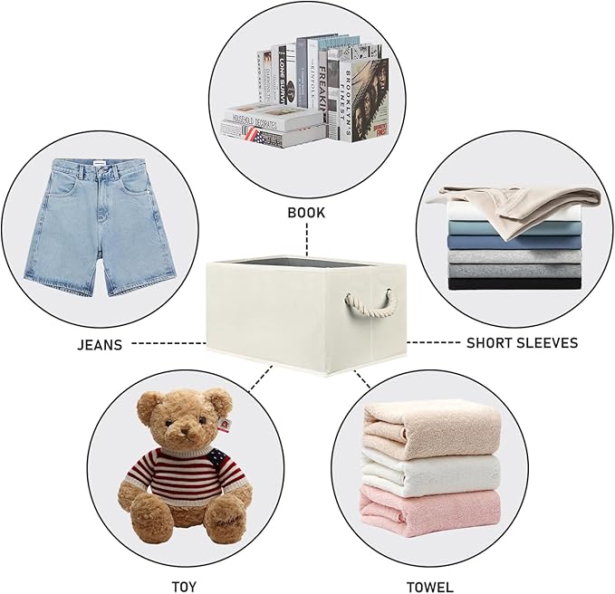 Closet Storage Bins, Linen Closet Organizers and Storage Basket for Shelves, Collapsible Shelf Baskets for Organizing Shelves, Bedroom Clothes Basket, Beige, 3 Pack