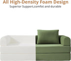 4-in-1 Folding Convertible Sofa Bed, 78 Inch Oversized Corduroy Loveseat Sleeper with Pull Out Bed, Futon Couch for Living Room Bedroom, No Assembly Needed, Olive Green