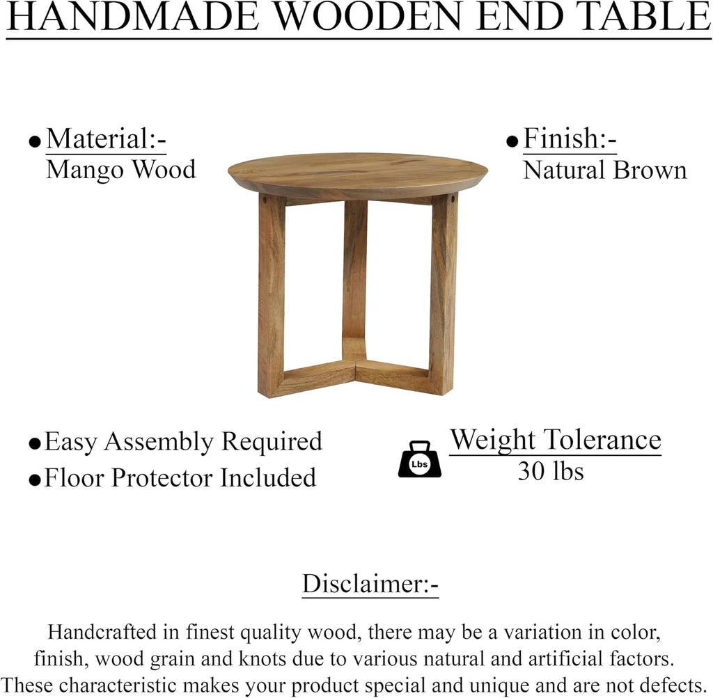 TUP THE URBAN PORT Nina 18.5" Round Handcrafted Side End Table | Natural Brown Mango Wood