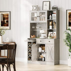 MDF Tall Wine Cabinet with Acrylic Double Doors, 45 Inch Bar Cabinet for Liquor Glasses Storage, Free Standing Home Bar with Display Shelf for Living Room Dining Room Kitchen