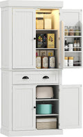 HOMCOM 71" Kitchen Pantry Cabinet LED Motion Sensor Light Drawer White | Tall Storage Cabinet, 6 Door Shelves, Adjustable Shelves, Living & Dining Room