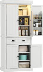 HOMCOM 71" Kitchen Pantry Cabinet LED Motion Sensor Light Drawer White | Tall Storage Cabinet, 6 Door Shelves, Adjustable Shelves, Living & Dining Room