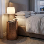 MyGift Set of 2 Modern Hammered Metal Bronze Round End Tables, Home Accent Side Tables for Living Room or Bedroom