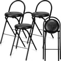 CroBlissful 4 Pcs 24 Inch Folding Bar Stool with Backrest, Leather Padded Folding Stools for Adults up to 350lbs, Collapsible Round Counter Height Stool Chair for Camping Kitchen Shop Cafe (Black)