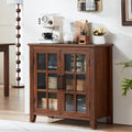 Joaxswe Large Sideboard Buffet Cabinet with Storage, 32" Farmhouse Brown Kitchen Coffee Wine Bar Cabinet with 2 Glass Doors, Wood Mid Century Modern Side Board Table for Dining Room, Living Room