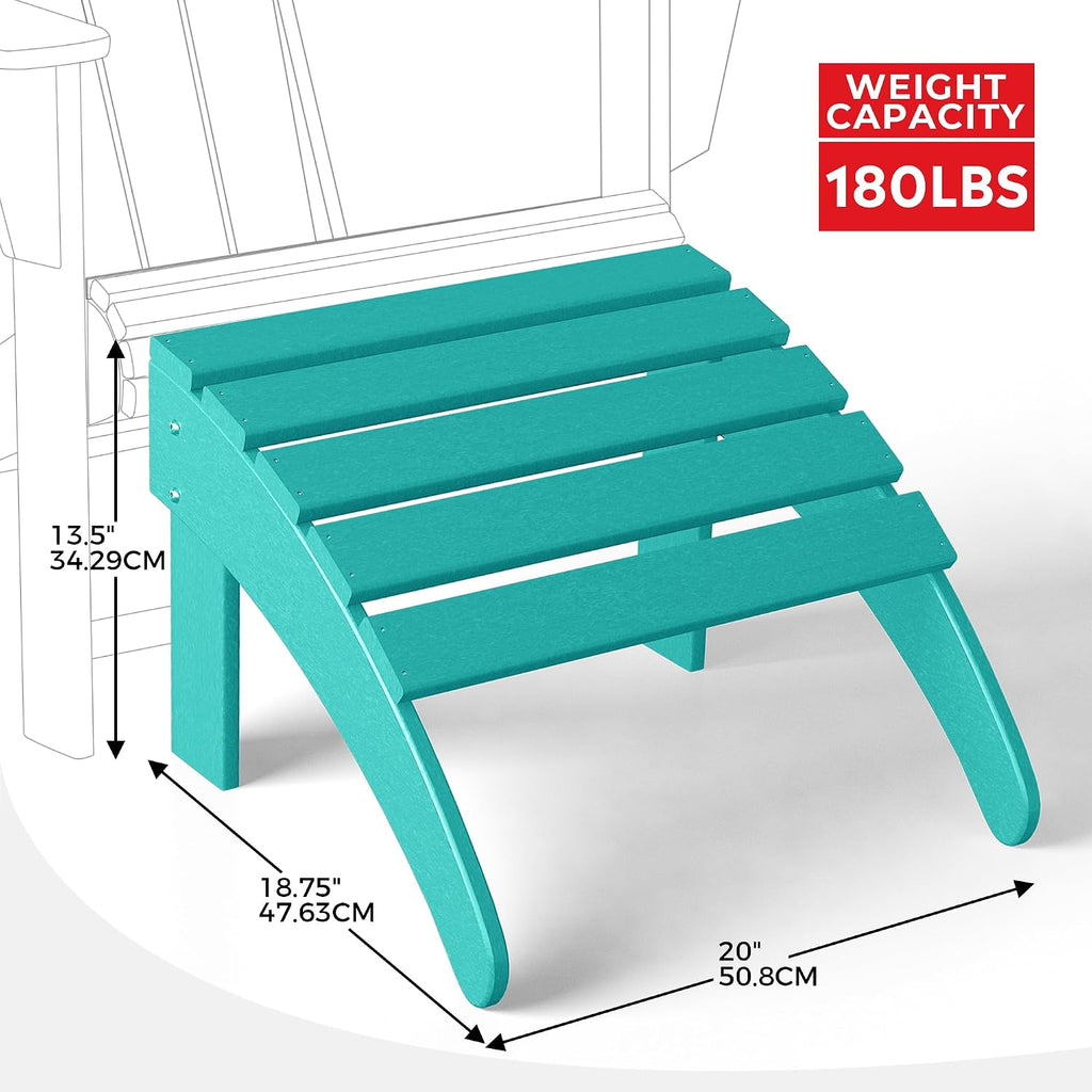 Costaelm Adirondack Chair Footrest Foldable Ottoman, Folding Ottoman Outdoor Foot Rest for Patio Waterproof, Adirondack Ottoman Outdoor, Turquoise