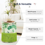Round Fringe Ottoman with Storage, Farmhouse Tassel Velvet Footrest Stool, Flip Top Vanity Ottoman Chair for Living Room Bedroom