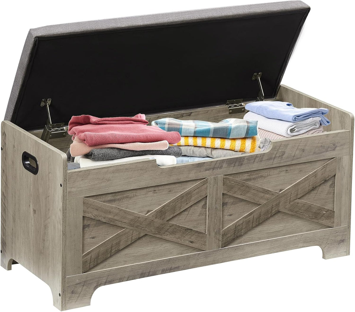 IDEALHOUSE 39.4" Storage Bench with 2 Safety Hinges, Grey | Retro Wooden Storage Chest, Loads 300 lb, Easy Assembly, Storage Ottoman Bench for Bedroom Entryway Living Room